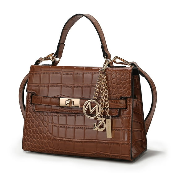 MKF Collection Naomi Vegan Crocodile Leather Women’s Satchel Bag, Puse Handbag by Mia K - Brown