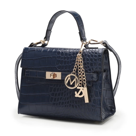 MKF Collection Naomi Vegan Crocodile Leather Women’s Satchel Bag, Puse Handbag by Mia K - Navy Blue