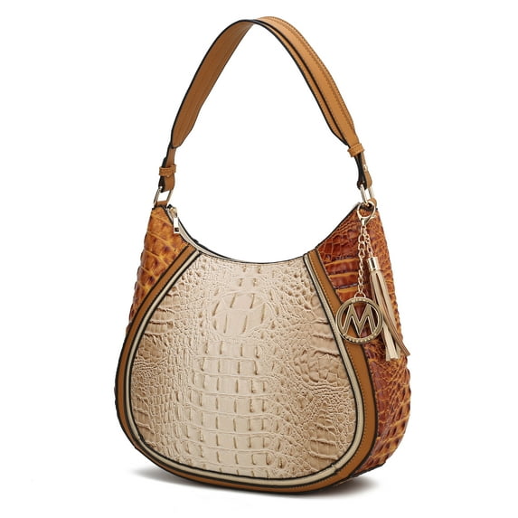 MKF Collection Nayra Women's Hobo Bag Crocodile-Embossed Shoulder Bag Handbag Purse by Mia K. - Beige/Yellow