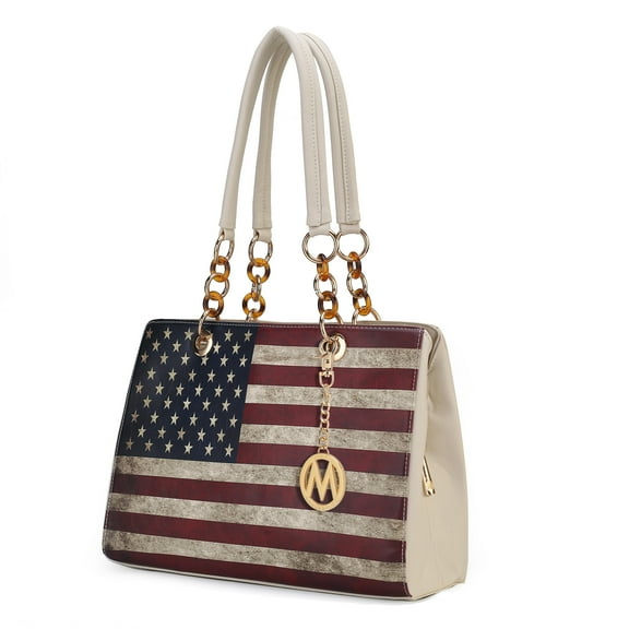 MKF Collection Nevaeh Womens Satchel Bag Vegan Leather Shoulder bag USA Flag Print Large handbags Beige Purse by Mia K
