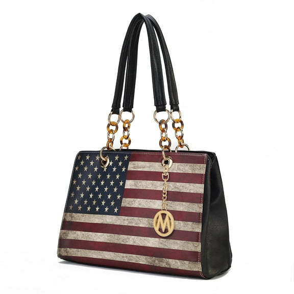 MKF Collection Nevaeh Womens Satchel Bag Vegan Leather Shoulder bag USA Flag Print Large handbags Black Purse by Mia K