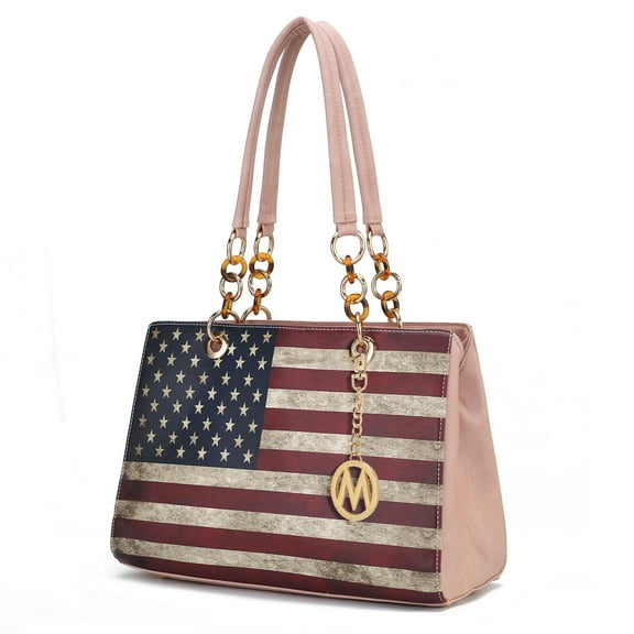 MKF Collection Nevaeh Womens Satchel Bag Vegan Leather Shoulder bag USA Flag Print Large handbags Pink Purse by Mia K