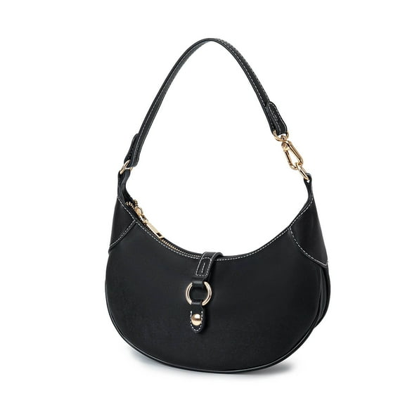 MKF Collection Neza Shoulder Women's Bag , Solid Vegan Leather Half Moon Top Handle Handbag by Mia K - Black