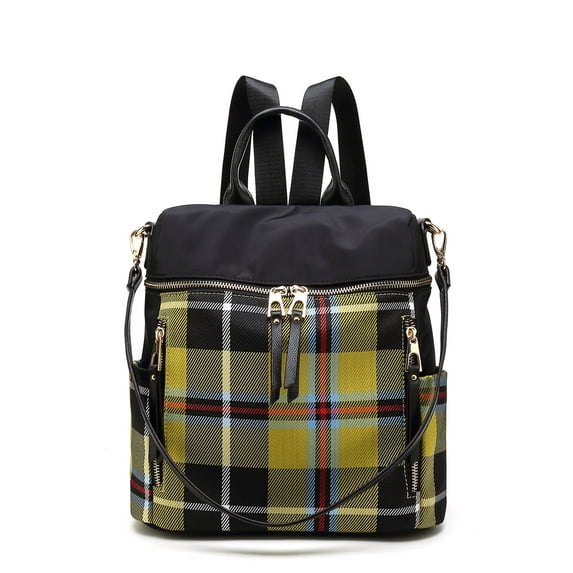 MKF Collection Nishi Plaid Women's Backpack, Functional Designer Bookbag Purse by Mia K - Mustard