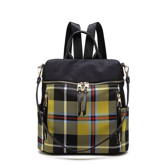 MKF Collection Nishi Plaid Women's Backpack, Functional Designer Bookbag Purse by Mia K - Mustard