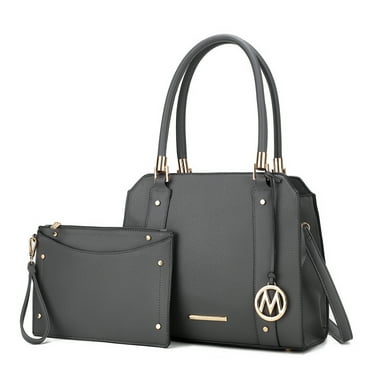 MKF Collection Norah Vegan Leather Women's Satchel Bag & Wristlet Wallet, Fashion Tote Purse Handbag 2 Pcs by Mia K - Charcoal Gray
