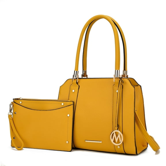 MKF Collection Norah Vegan Leather Women's Satchel Bag & Wristlet Wallet, Fashion Tote Purse Handbag 2 Pcs by Mia K - Yellow