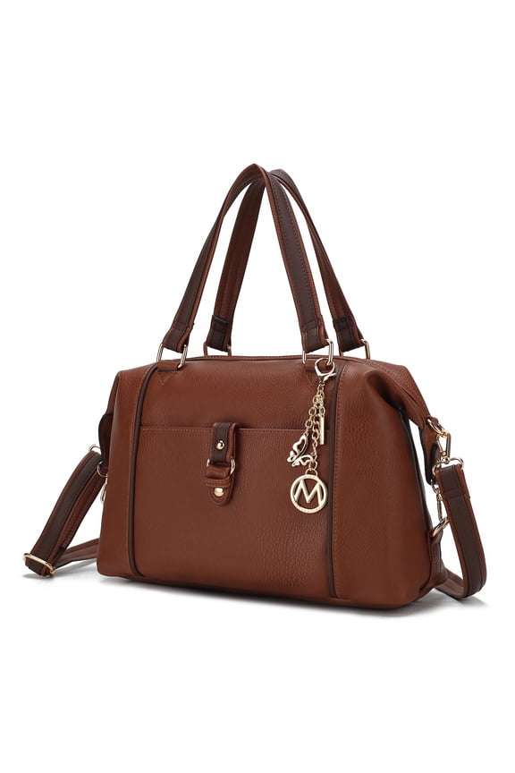 Opal Vegan Leather Medium Weekender Handbag for Women by Mia K - Cognac Coffee