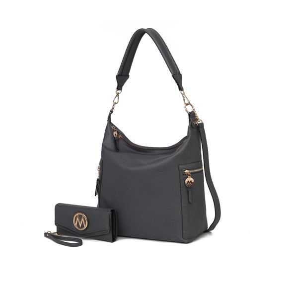 MKF Collection Ophelia Women Hobo Bag with Wallet Vegan Leather Shoulder Bag Handbag Purse Set by Mia K- Charcoal Gray
