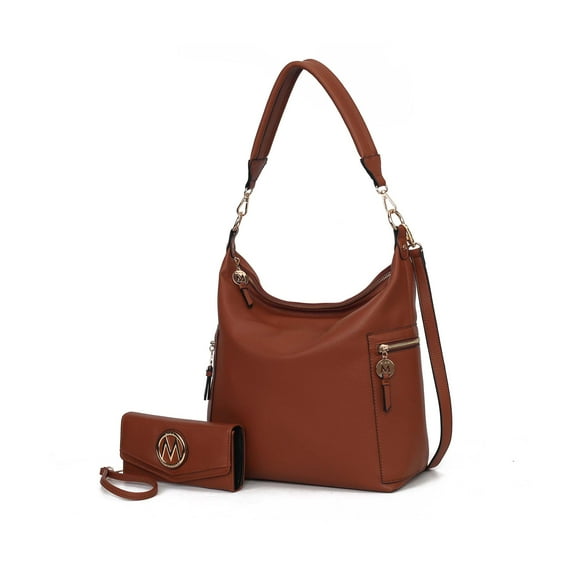 MKF Collection Ophelia Women Hobo Bag with Wallet Vegan Leather Shoulder Bag Handbag Purse Set by Mia K- Cognac Brown