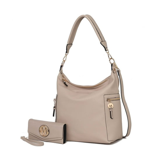 MKF Collection Ophelia Women Hobo Bag with Wallet Vegan Leather Shoulder Bag Handbag Purse Set by Mia K- Taupe Beige