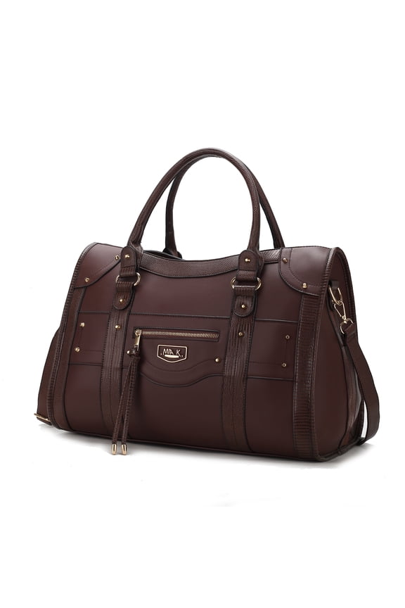 Patricia Vegan Leather Women's Duffle Bag, Elegant Weekender Purse Handbag by Mia K - Chocolate