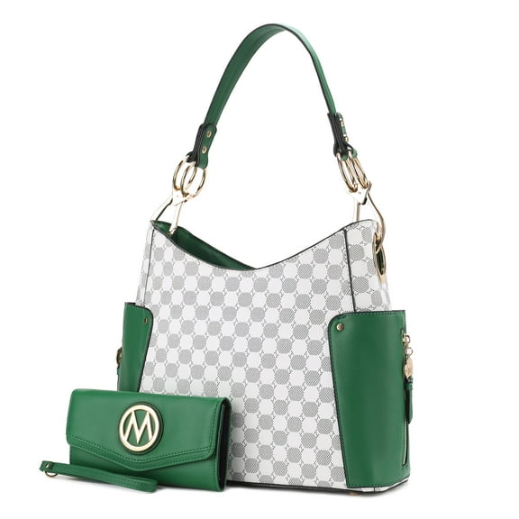 MKF Collection Penelope Vegan Leather Women's Shoulder Bag, Sleek Hobo Purse Handbag & Wristlet Wallet 2 pcs by Mia K - Green