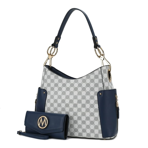 MKF Collection Penelope Vegan Leather Women's Shoulder Bag, Sleek Hobo Purse Handbag & Wristlet Wallet 2 pcs by Mia K - Navy