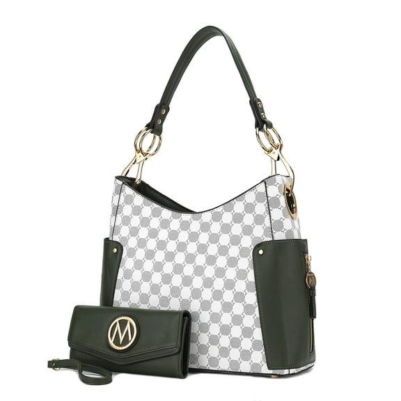 MKF Collection Penelope Vegan Leather Women's Shoulder Bag, Sleek Hobo Purse Handbag & Wristlet Wallet 2 pcs by Mia K - Olive