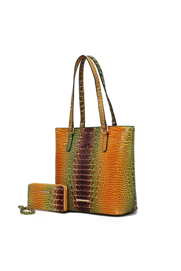 Piper Women's Tote Bag, Gradient Crocodile Vegan Leather Handbag Purse by Mia K - Brown
