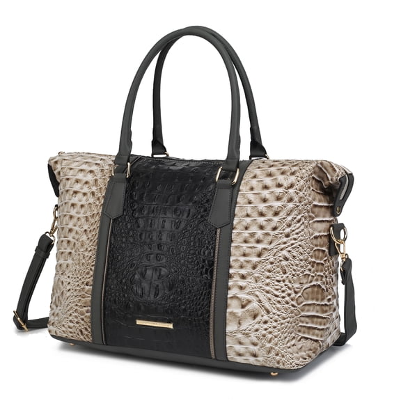MKF Collection Raven Large Duffle Bag, Women Travel bag Croco Emossed Vegan leather Shoulder bag handbags Purses by Mia K