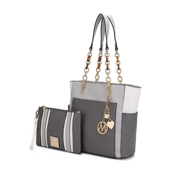 MKF Collection Rochelle Women's Tote Bag & Wristlet Bag Set, Vegan Leather Handbag by Mia K.- Gray Charcoal