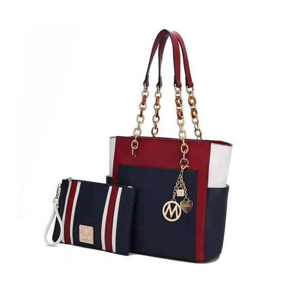 MKF Collection Rochelle Women's Tote Bag & Wristlet Bag Set, Vegan Leather Handbag by Mia K.- Wine Navy