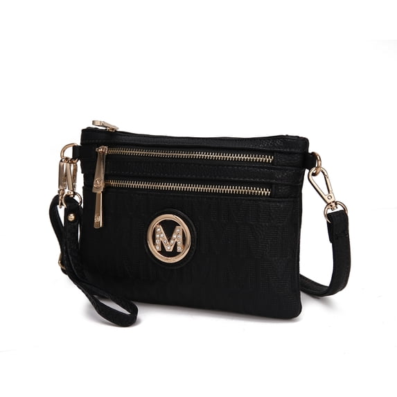 MKF Collection Roonie Signature Women's Crossbody Bag, Vegan Leather Wristlet Purses and Handbag by Mia K - Black