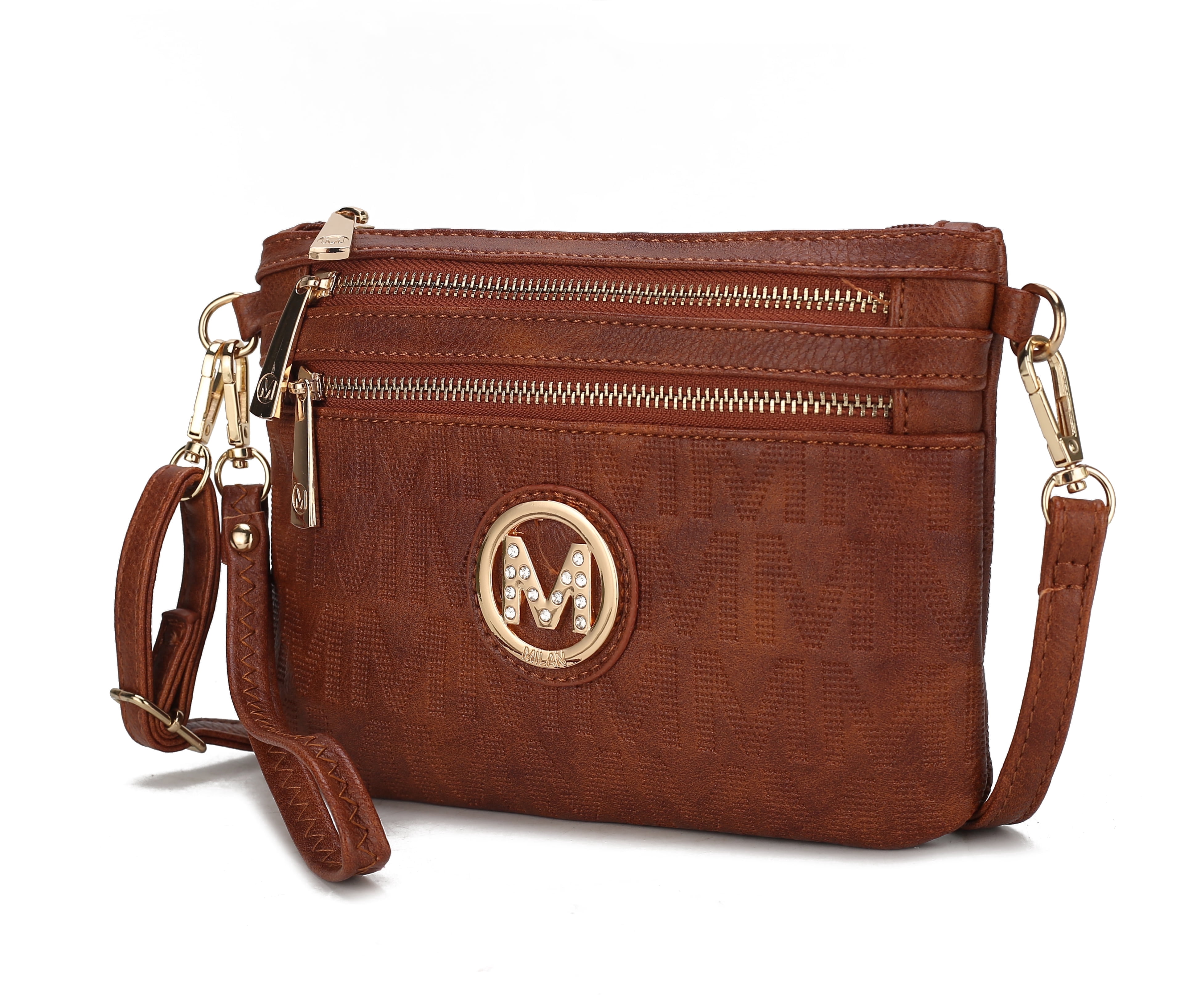 MKF Collection Roonie Signature Women's Crossbody Bag, Vegan Leather Wristlet Purses and Handbag by Mia K - Camel
