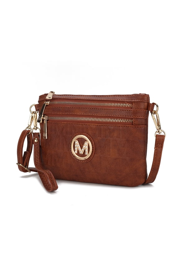 Roonie Signature Women's Crossbody Bag, Vegan Leather Wristlet Purses and Handbag by Mia K - Camel