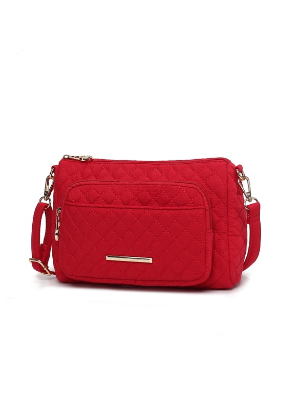 Rosalie Shoulder Bag Solid Handbag Quilted Cotton Women’s Crossbody Bag by Mia K - Red