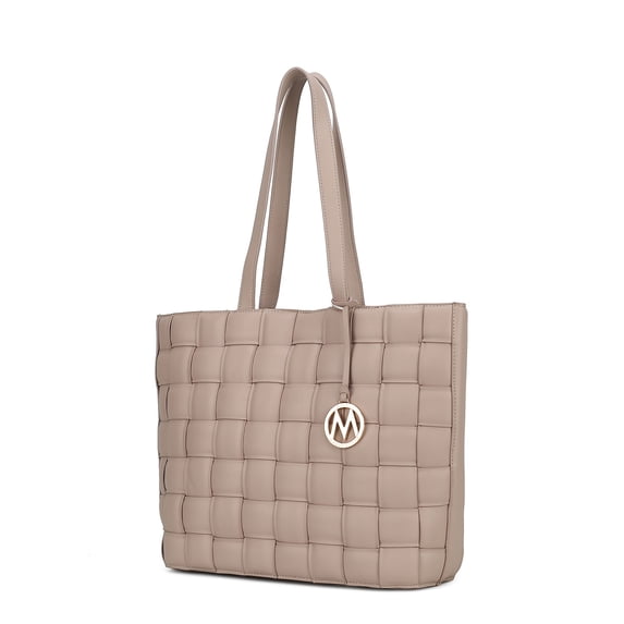 MKF Collection Rowan Woven Vegan Leather Women's Tote Bag, Elegant Shoulder Purse Handbag by Mia K - Taupe