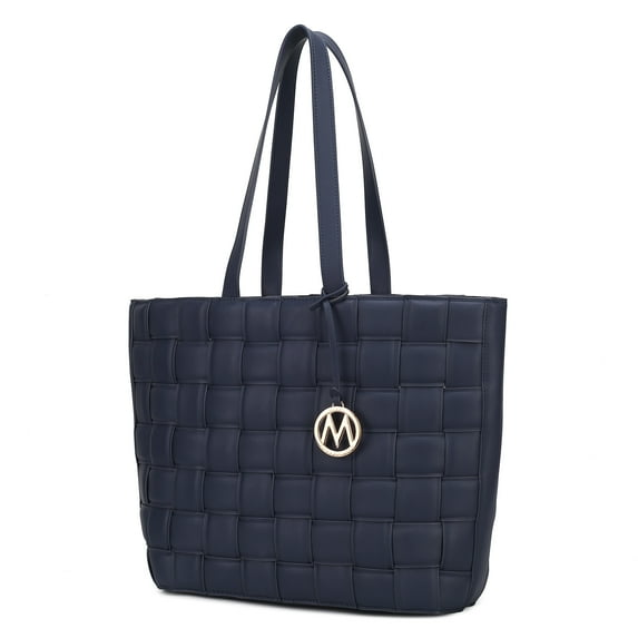 MKF Collection Rowan Woven Vegan Leather Women's Tote Bag, Stylish Shopper Purse Handbag by Mia K - Navy