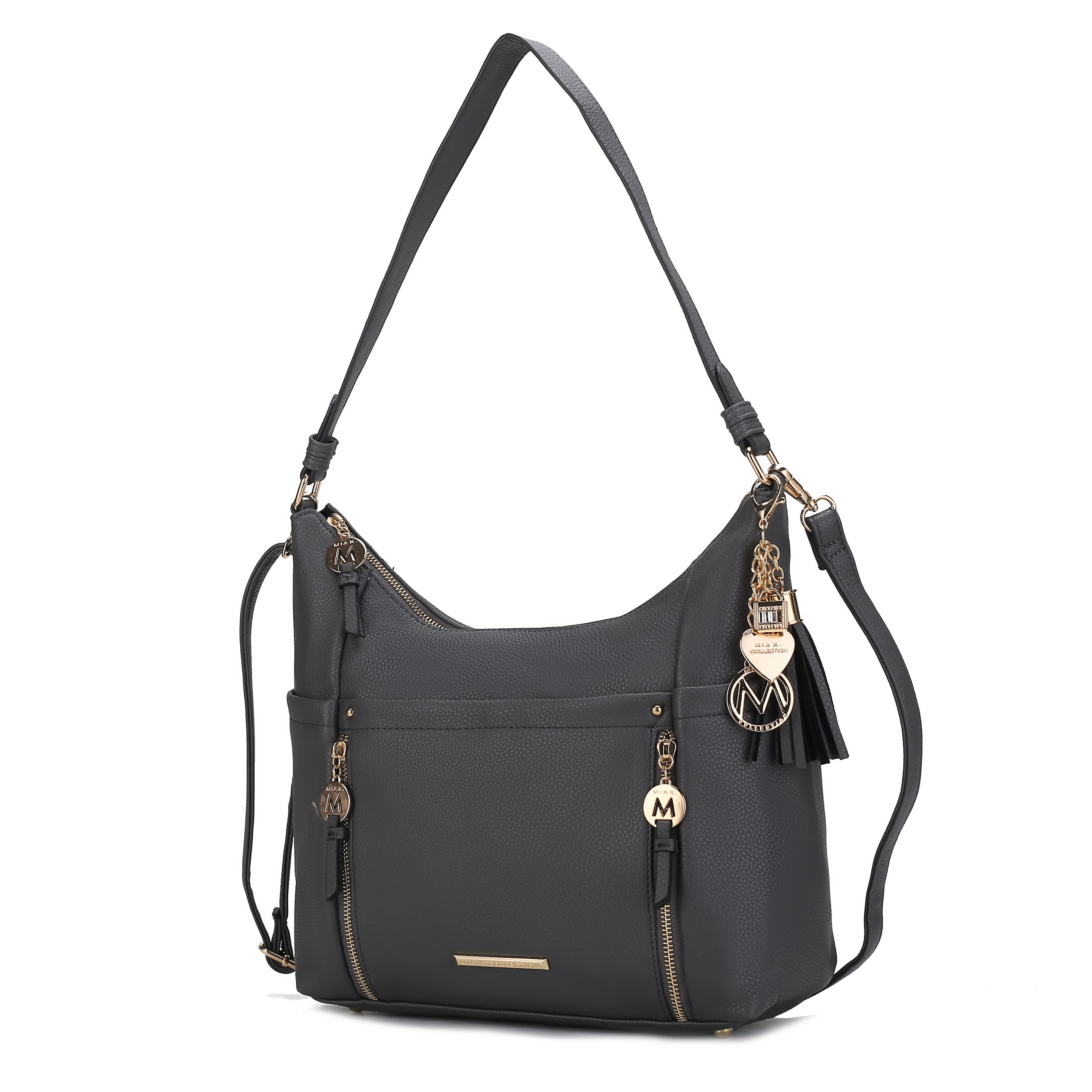 MKF Collection Ruby Vegan Leather Women's Shoulder Bag, Elegant Hobo Purse Handbag by Mia K - Charcoal Gray