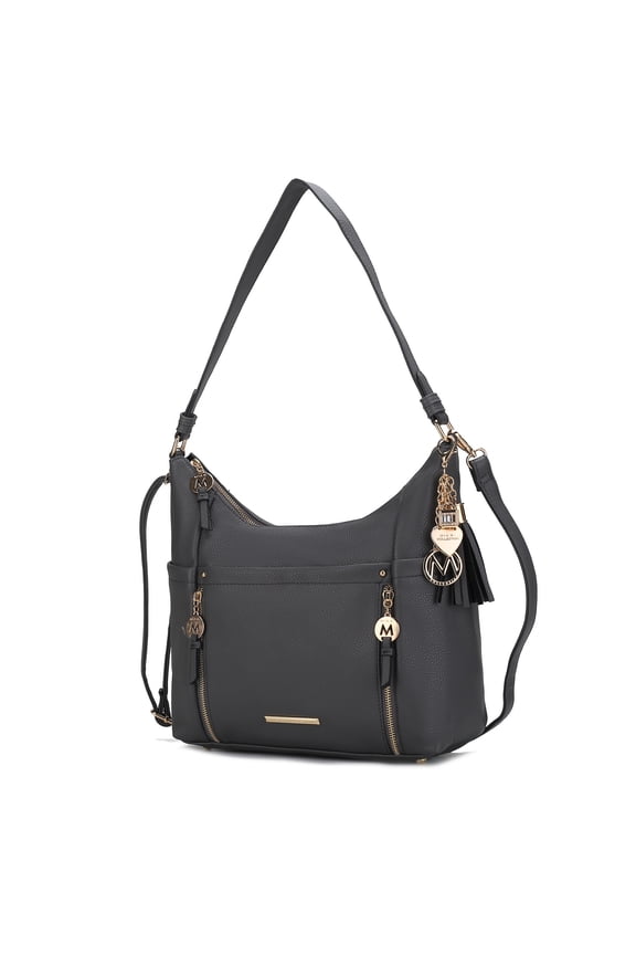 Ruby Vegan Leather Women's Shoulder Bag, Elegant Hobo Purse Handbag by Mia K - Charcoal Gray