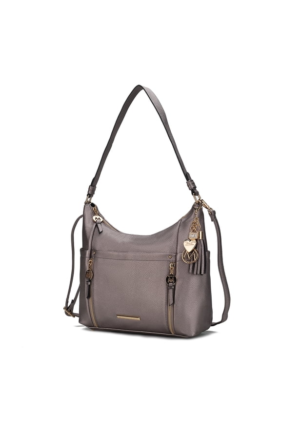 Ruby Vegan Leather Women's Shoulder Bag, Elegant Hobo Purse Handbag by Mia K - Pewter