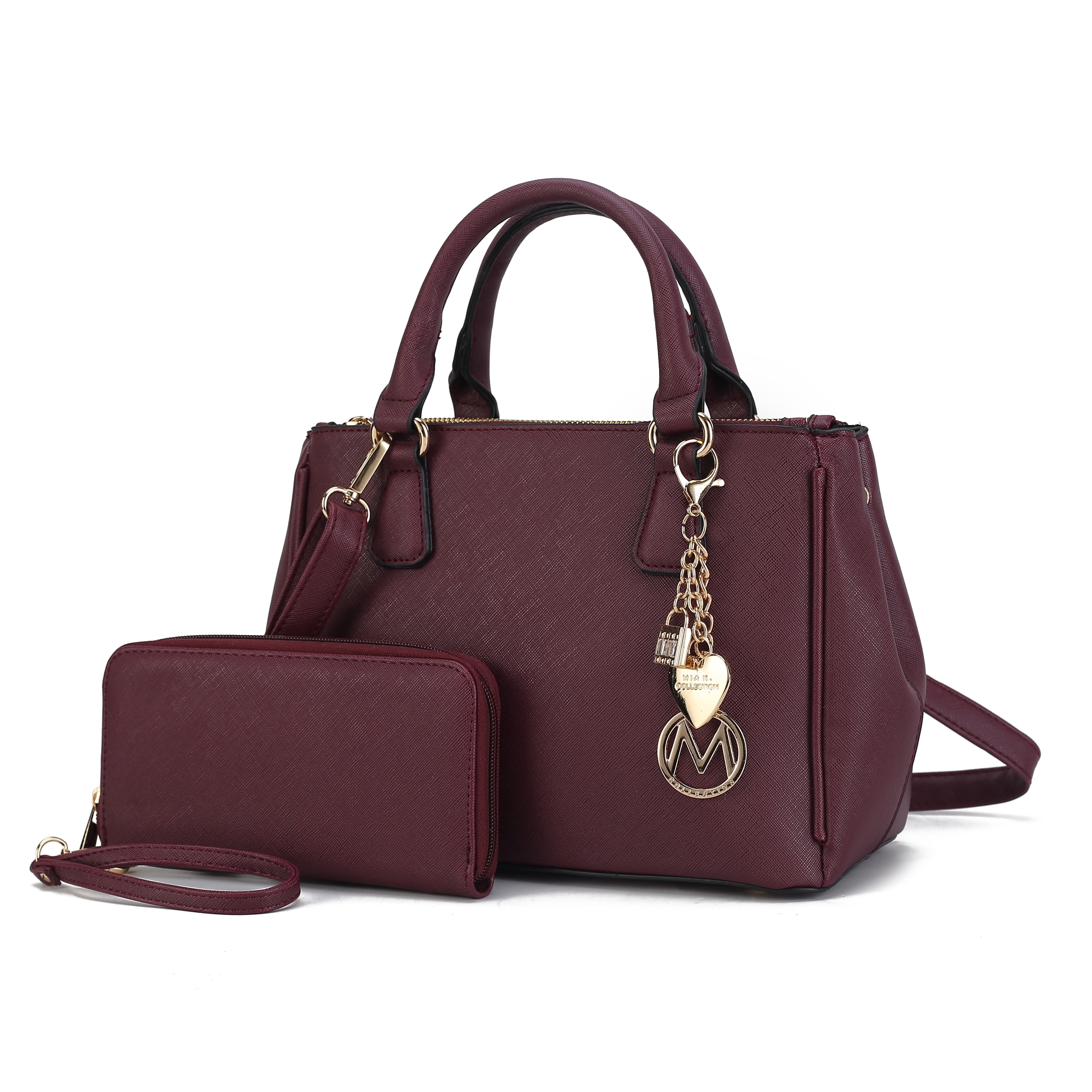 MKF Collection Ruth Women's Satchel Bag with Wallet, Vegan Leather Handbag Purse by Mia K- Burgundy Red