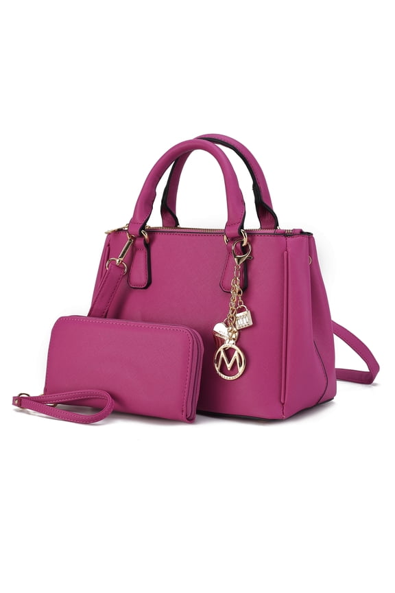 Ruth Women's Satchel Bag with Wallet, Vegan Leather Handbag Purse by Mia K- Fuchsia