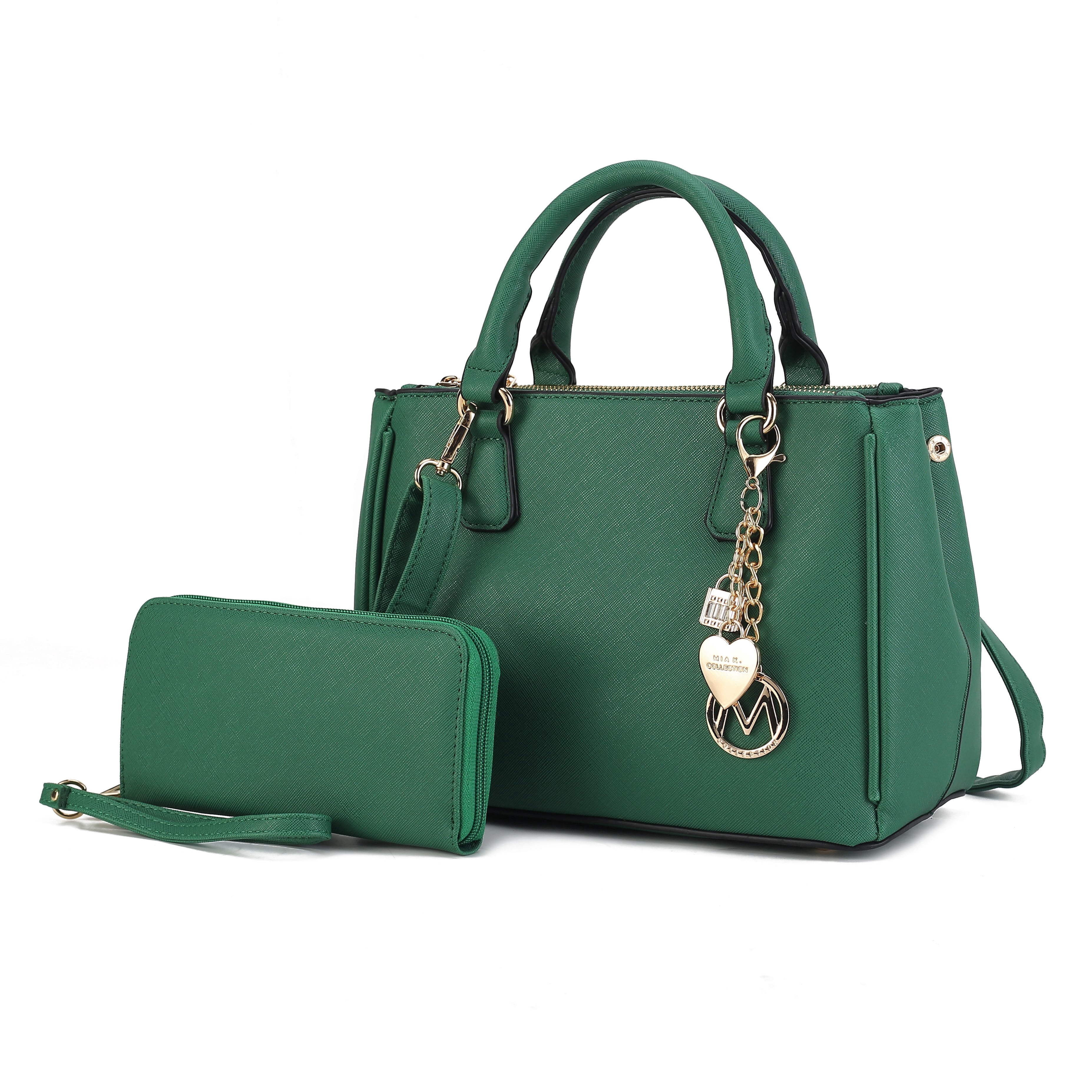 MKF Collection Ruth Women's Satchel Bag with Wallet, Vegan Leather Handbag Purse by Mia K- Green