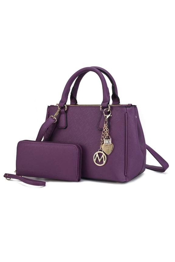 Ruth Women's Satchel Bag with Wallet, Vegan Leather Handbag Purse by Mia K- Purple