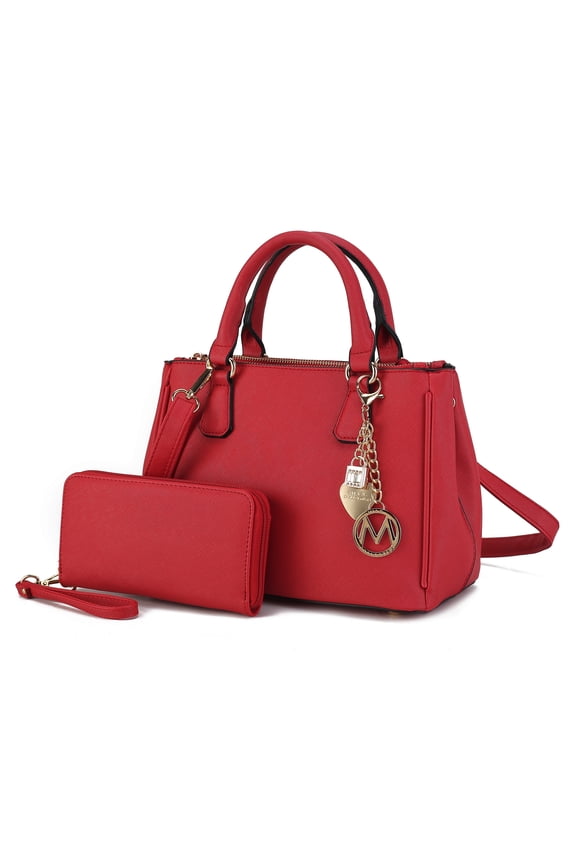 Ruth Women's Satchel Bag with Wallet, Vegan Leather Handbag Purse by Mia K- Red
