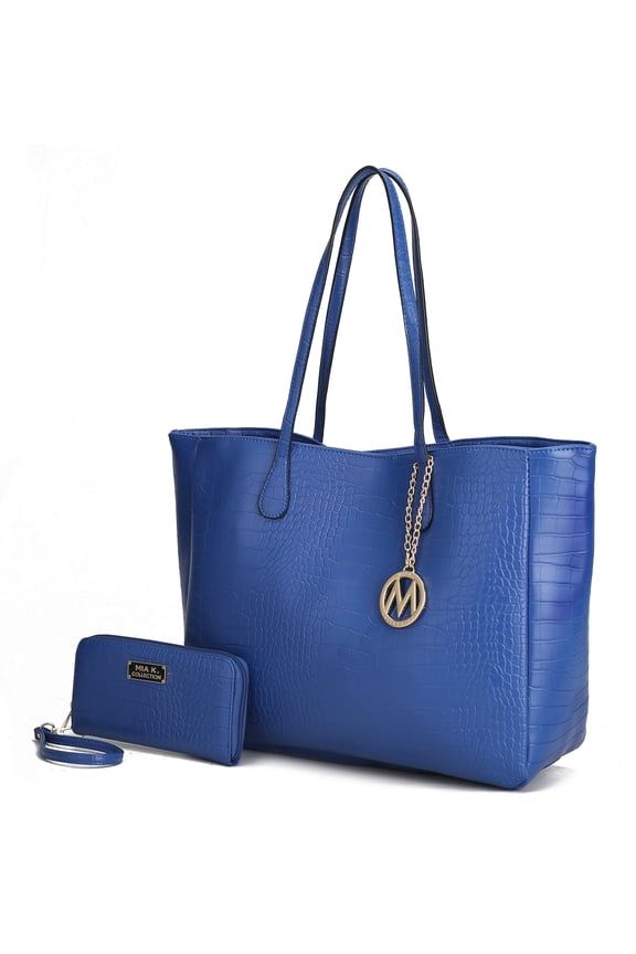 Sadie Oversize Tote Bag & Wallet Set, Crocodile Vegan Leather Shoulder bag Handbag by Mia K
