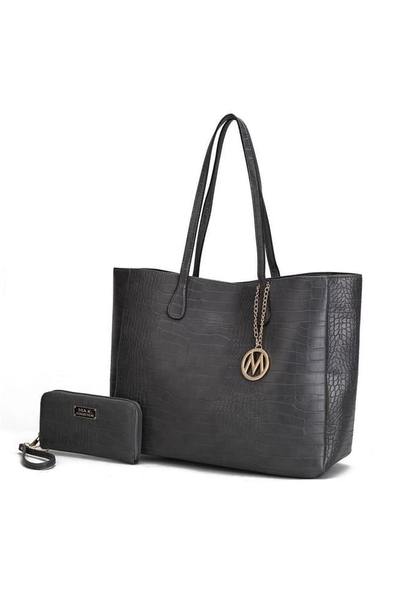 Sadie Oversize Tote Bag & Wallet Set, Crocodile Vegan Leather Shoulder bag Handbag by Mia K