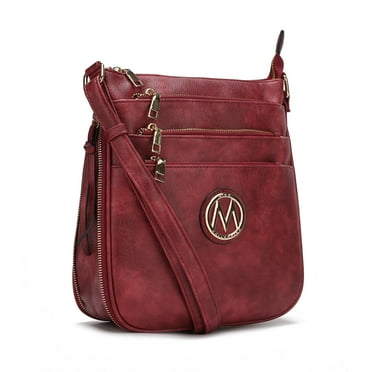 MKF Collection Salome Expandable Multi-Compartment Crossbody Bag for Women Stylish Vegan Leather Purse by Mia K- Burgundy