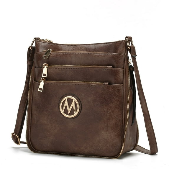 MKF Collection Salome Expandable Multi-Compartment Crossbody Bag for Women Stylish Vegan Leather Purse by Mia K- Coffee