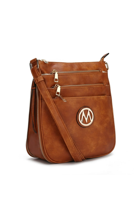Salome Expandable Multi-Compartment Crossbody Bag for Women Stylish Vegan Leather Purse by Mia K- Cognac Brown