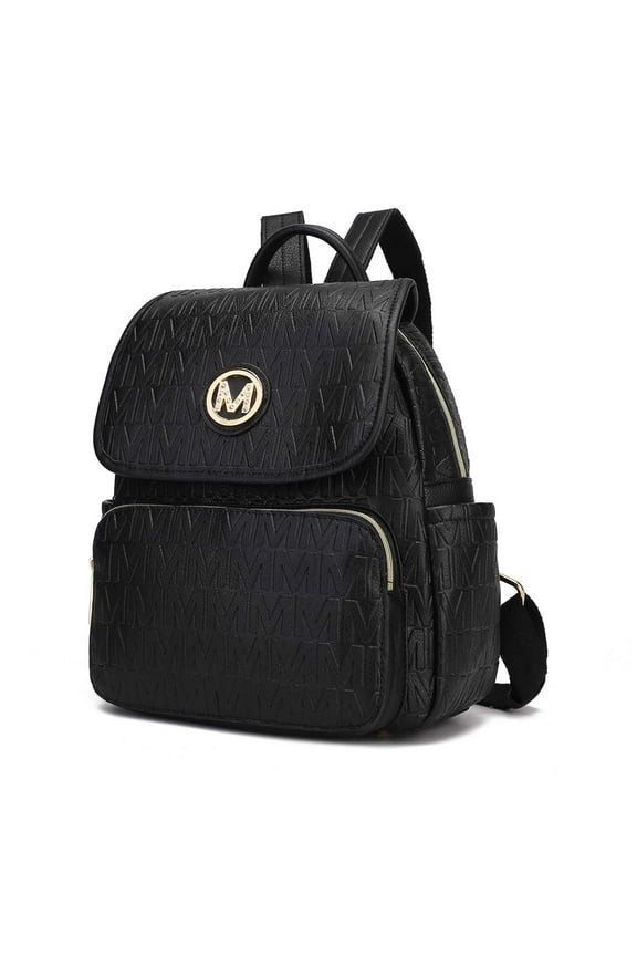 Samantha Women's Backpack Vegan Leather Top-Handle Travel Daypack by Mia K - Black