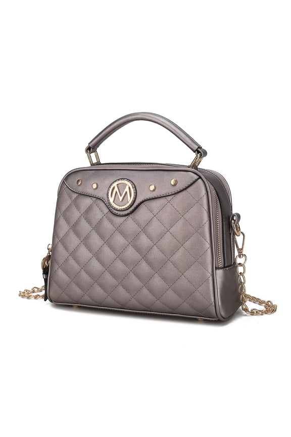 Samira Vegan Leather Women's Satchel Bag, Designer Crossbody Purse Handbag by Mia K - Pewter
