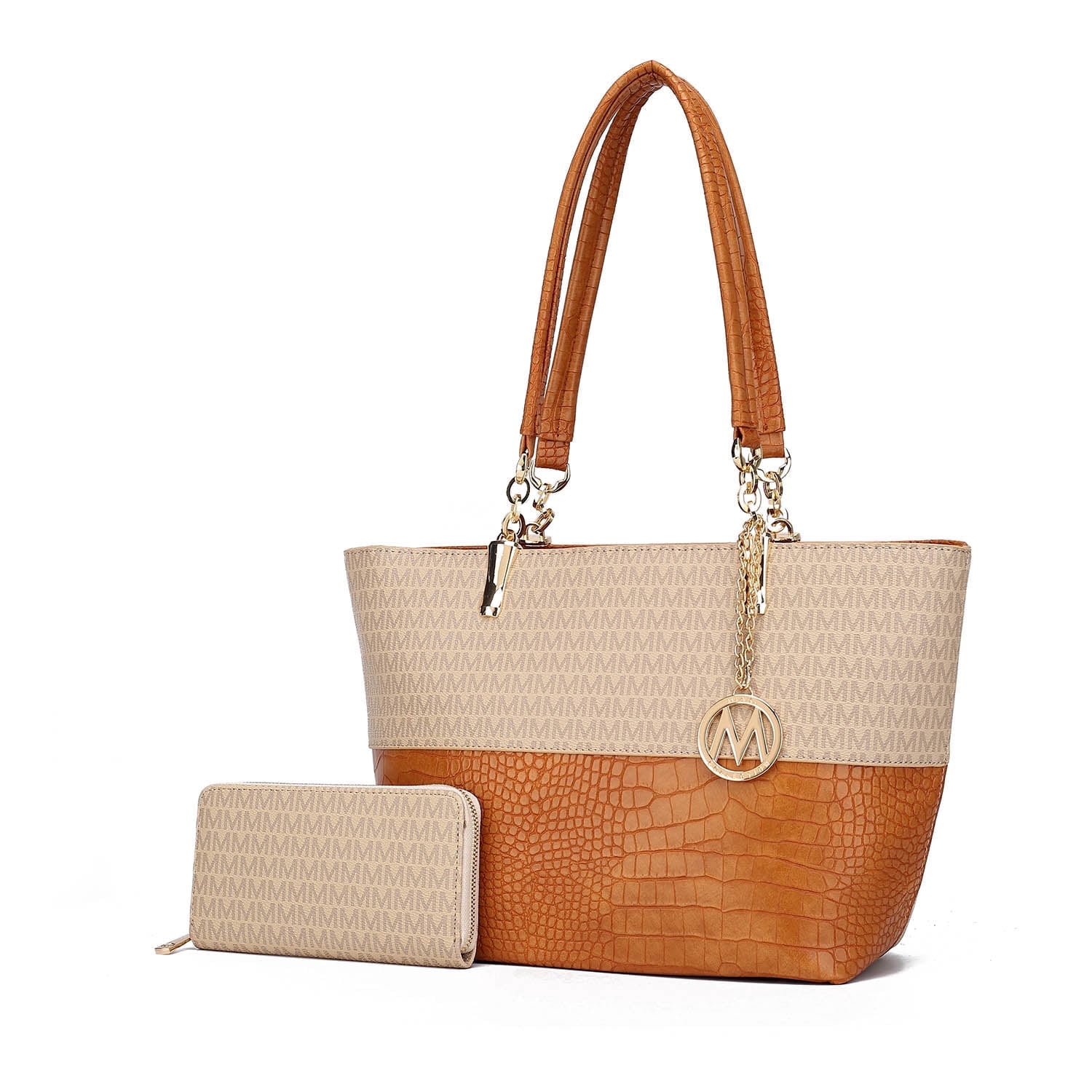 MKF Collection Sasha Vegan Leather Women's Tote Bag with Matching Wallet, Modern Hobo Purse Handbag by Mia K -Beige
