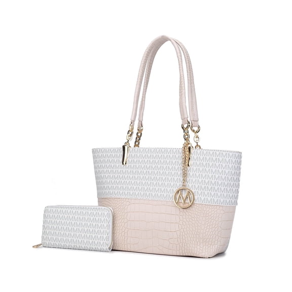MKF Collection Sasha Vegan Leather Women's Tote Bag with Matching Wallet, Modern Hobo Purse Handbag by Mia K -White