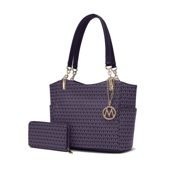 MKF Collection Savannah Women’s Tote Bag With Wristlet Wallet, Vegan Leather Shoulder Bag Purses and Handbag 2 Pcs By Mia K- Purple