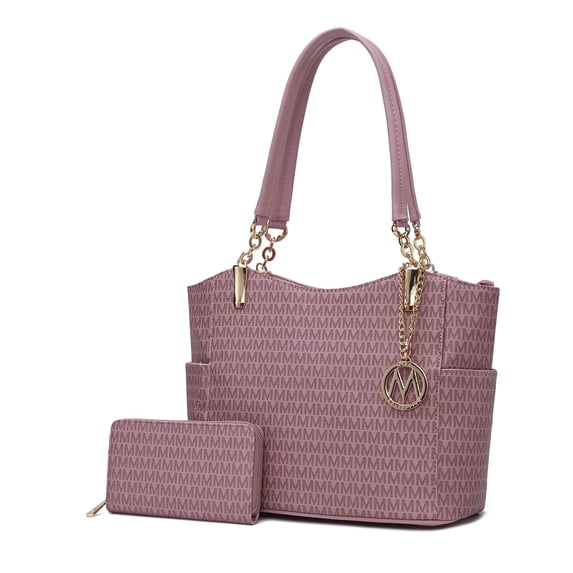 MKF Collection Savannah Women’s Tote Bag With Wristlet Wallet, Vegan Leather Shoulder Bag Purses and Handbag 2 Pcs By Mia K- Purple