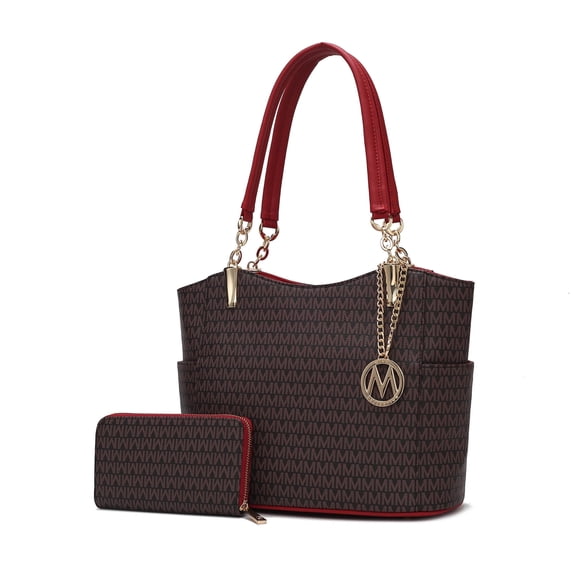 MKF Collection Savannah Women’s Tote Bag With Wristlet Wallet, Vegan Leather Shoulder Bag Purses and Handbag 2 Pcs By Mia K- Red