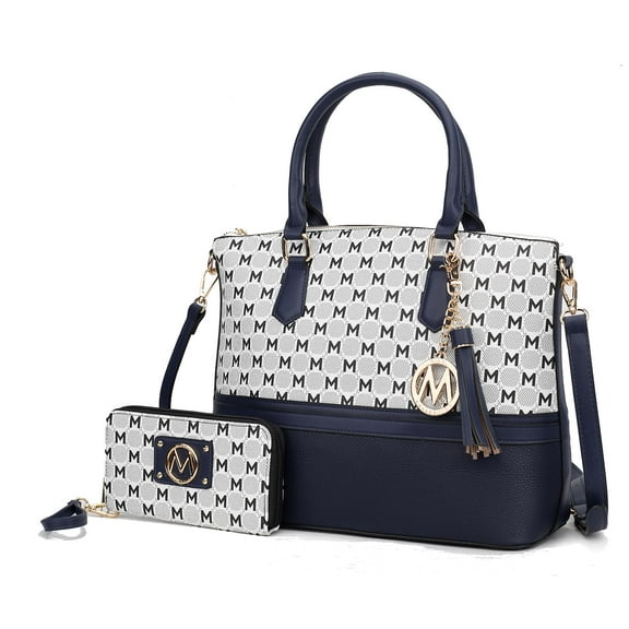MKF Collection Saylor Circular M Print Women’s Tote Bag with matching Wristlet Wallet by Mia K - Navy Blue